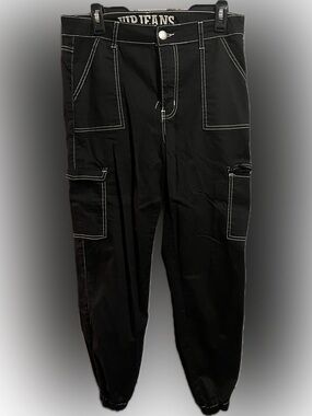 VIP Black Cargo Joggers with White Contrast Stitching